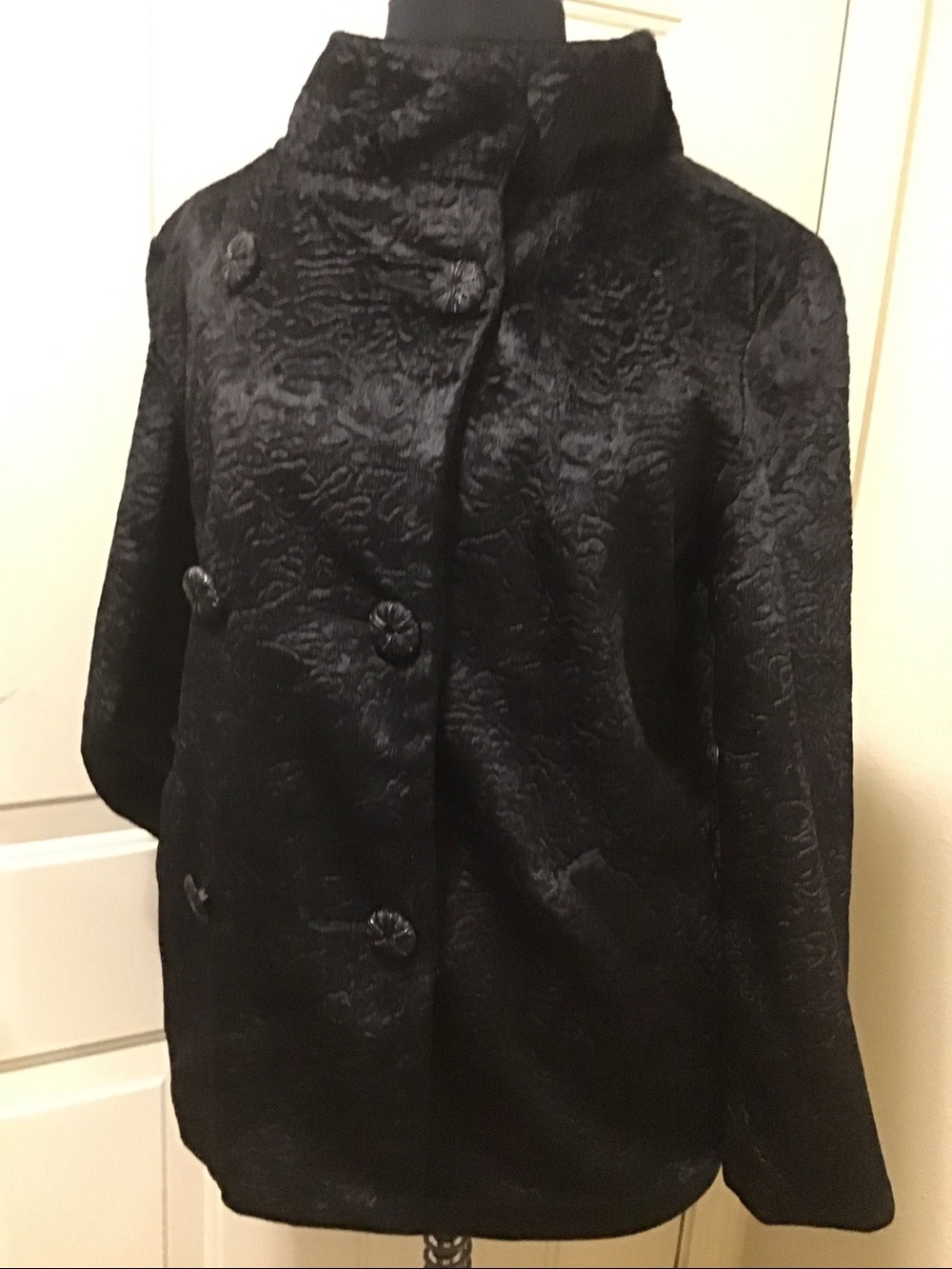 VTG,STYLED BY WINTER Women's Black Textured Double-Breasted Pea Coat Size M